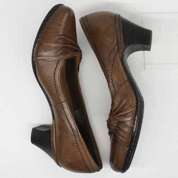 New Balance Cobb Hill Antique Brown Leather Pleated Knot Slip On Pump Heel Sz 10 - Picture 7 of 15